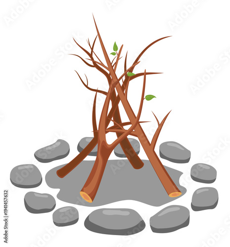 Сampfire brushwood. Pile of wood logs tree trunk, bonfire concept - flat illustration. Stack of firewood materials for lumber industry isolated on white background