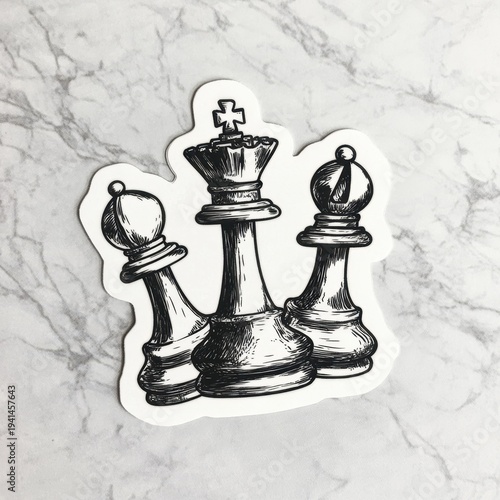 Chess sticker showing three main pieces on a light marble background