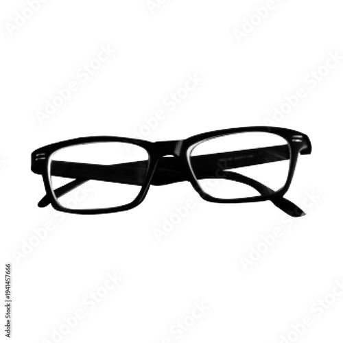 Halftone eyeglasses illustration with rectangular frame in monochrome style. Minimal dotted optical glasses silhouette isolated on white background, modern vision accessory design element.