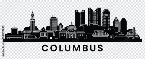 Black silhouette of columbus ohio city skyline with prominent buildings