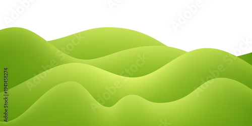 Green hill, field, grass background. Abstract landscape backdrop. Green layered curved shapes on light backdrop. Minimal modern nature vector illustration.