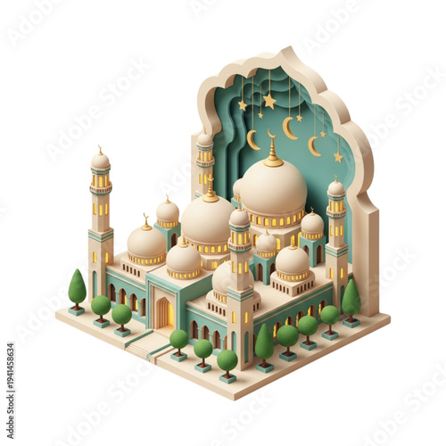 Minimalist Mosque with Celestial Backdrop