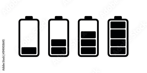 Four battery with varying levels of charge battery levels charging power