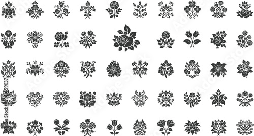 Black floral designs for creative projects and decorative needs