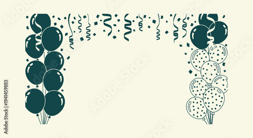 Minimalist Celebration Background with Balloons Streamers and Confetti for Birthday Party Design