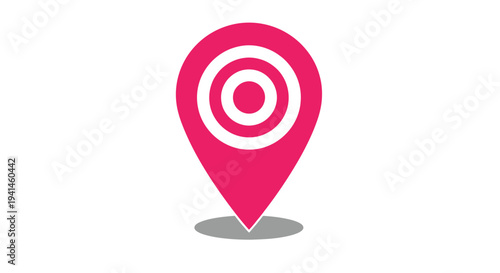 Vivid pink location pin graphic featuring concentric target circles for precise mapping design
