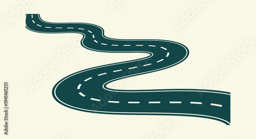 Winding Road Path Vector Illustration Showing Success Journey Concept with Curved Asphalt Highway