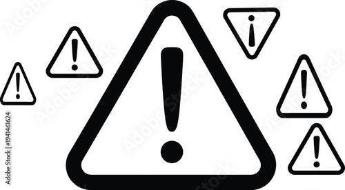 Warning sign icon set, caution triangle alert symbol collection, exclamation danger notification vector illustration design