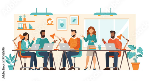 Hybrid work vector illustrations of office team collaboration