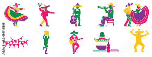 Colorful floral decorative frame collection traditional mexican ornament border vector