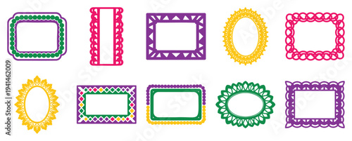 Traditional mexican decorative frame and border ornament colorful template vector set