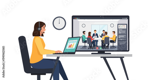 Hybrid work vector illustrations of a woman working
