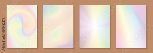 Abstract card templates for flyer or poster with holographic or rainbow background.