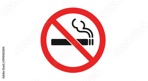 Vector graphic illustration depicting a universal no smoking warning sign with a stylized cigarette design.