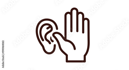 Human hand cupped behind ear vector graphic illustration symbolizing active listening and hearing
