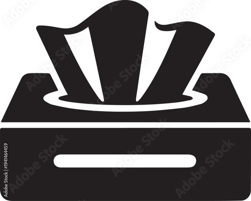 Black icon of a tissue box with tissues being pulled out, symbolizing hygiene, comfort, or healthcare