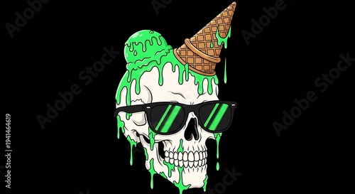 Cool skull with ice cream cone illustration