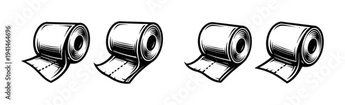 Black and white vector illustration of toilet paper rolls silhouette artwork