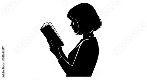 Woman reading book silhouette illustration