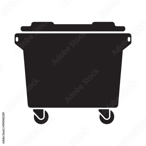 A black silhouette depicts a wheeled garbage bin a common waste container