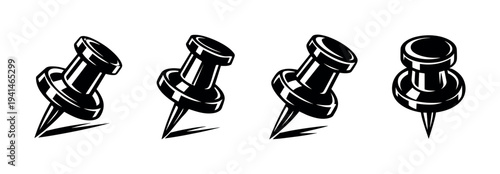 Stylized black and white illustration of push pins vector design