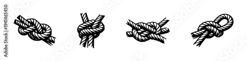 Set of nautical rope knots black and white vector illustration in silhouette style