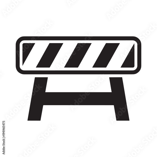 A simple black and white illustration of a road barrier commonly used for caution