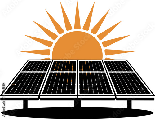 Solar panels with sun and energy concept illustration