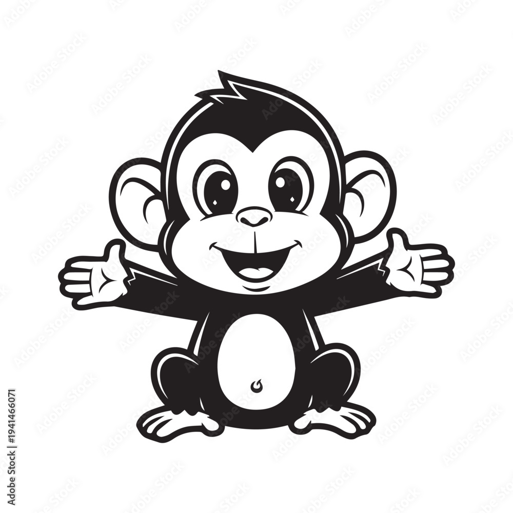 Obraz premium Vector illustration of a smiling monkey with outstretched arms