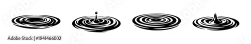Black and white water ripple vector set with droplet and silhouette style