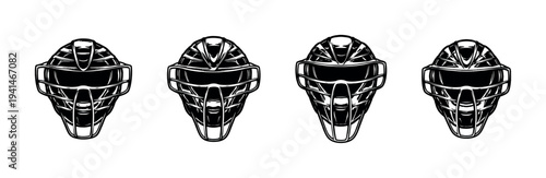 Black and white vector illustrations of hockey goalie masks set