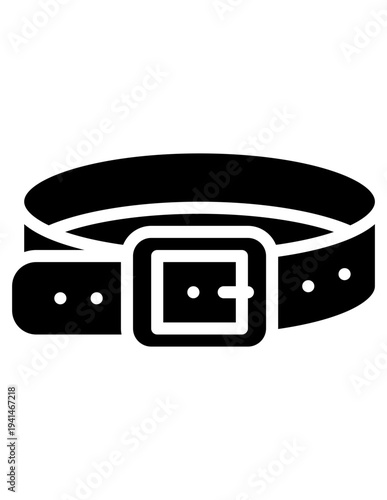 Black silhouette icon of a leather belt with buckle, clothing accessory symbol isolated on white background.