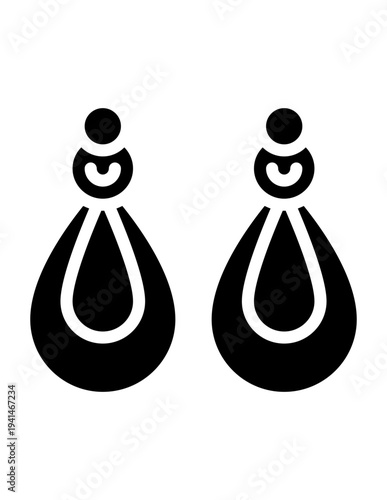 Black silhouette icon of elegant drop earrings, luxury jewelry accessory symbol i