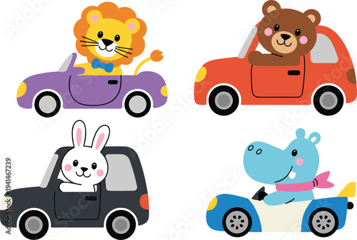 Minimalist flat vector illustration set of erupting volcanoes with lava smoke and mountain peaks for science and geography