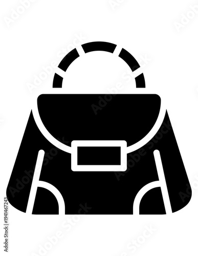 Black silhouette icon of a stylish handbag with handle and buckle detail, representing women's fashion accessory