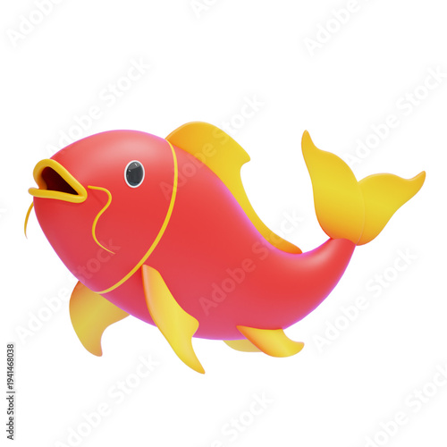 Vibrant Red Koi Fish 3D Illustration - Symbol of Luck and Prosperity in Japanese Culture