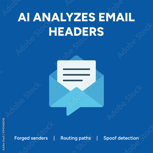 Ai analyzes email headers vector graphic design representing email security technology and cybersecurity concepts with simple shapes and clean composition in a modern visual style.