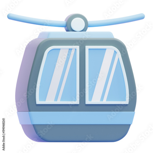Charming 3D rendered illustration of a sleek cable car gondola, an inviting graphic element symbolizing modern travel, scenic views, and aerial adventures