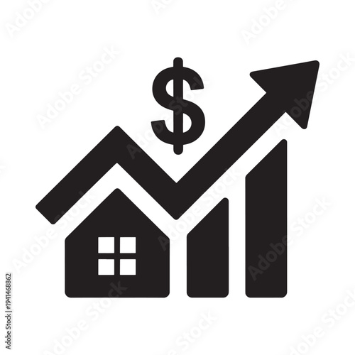 Rising home values and financial growth are visually represented by this icon