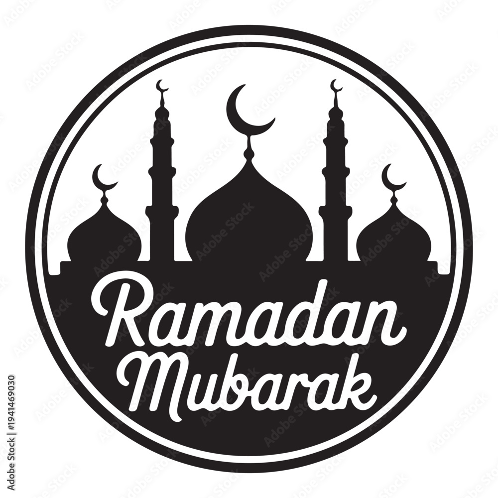Obraz premium Islamic Ramadan Mubarak Arabic calligraphy festive round seal badge illustration