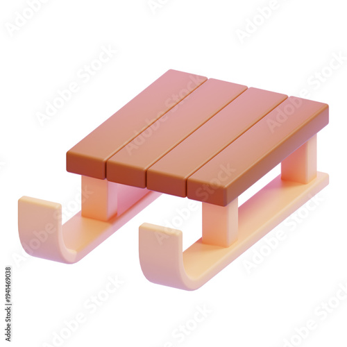 Stylized 3D rendered sled with a minimalist design, perfect for winter holiday concepts, evoking joyful seasonal activities and a cozy, festive atmosphere