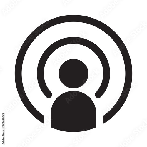 Simple black icon depicting a person within concentric circles representing connection