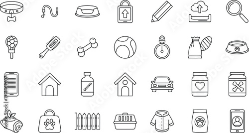 A collection of various line icons on a white background for design and organization purposes