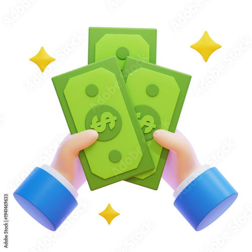 Stunning 3D rendered graphic of hands offering or receiving cash, a powerful visual symbolizing financial prosperity, successful investment, and wealth building