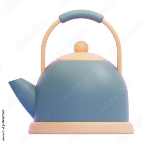 Charming 3D rendered illustration of a classic pastel blue and cream teapot, perfect for kitchen decor and beverage-related designs