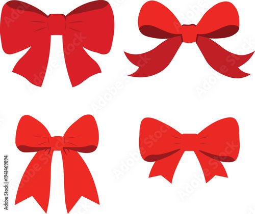 Realistic red ribbon bow vector set collection of decorative gift bows for anniversary celebration packaging and product promotion design