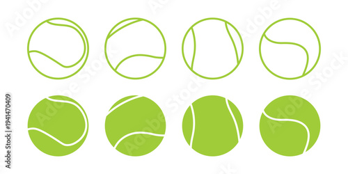 A vector icon set of tennis and padel balls, showcasing both filled and outline styles for sports design. Tennis ball. Icon .Tennis ball icon vector logo design flat style. Tennis Ball icon vector