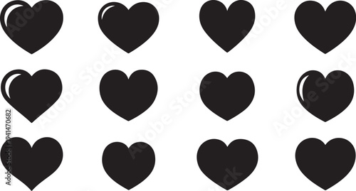 Black Heart Symbols on White Background Illustration Design
