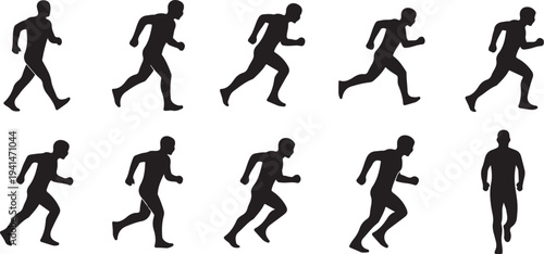 Silhouette of a man running in various dynamic poses
