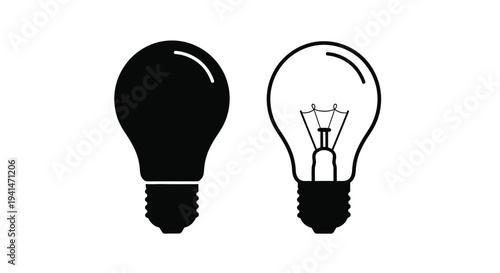 Two light bulbs one dark one illuminating with a filament